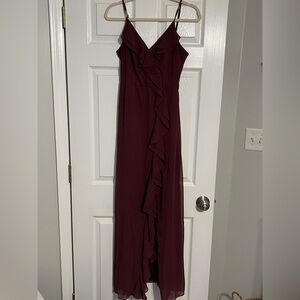 David’s Bridal Burgundy Ruffle Maxi Dress